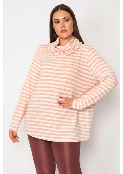 Kadın Pudra Dik Yakalı Yumoş Kumaş Bluz 65N29607