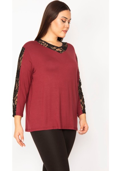 Kadın Mürdüm Dantel Detaylı Bluz 65N29505 fiyatları