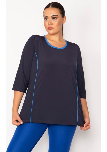 Kadın Lacivert Biye ve Kup Detaylı Tunik 65N29275