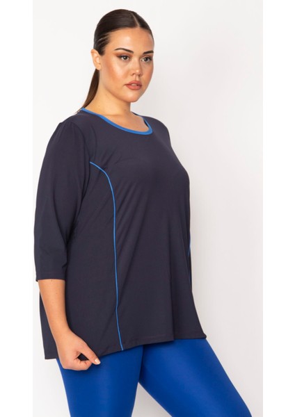 Kadın Lacivert Biye ve Kup Detaylı Tunik 65N29275