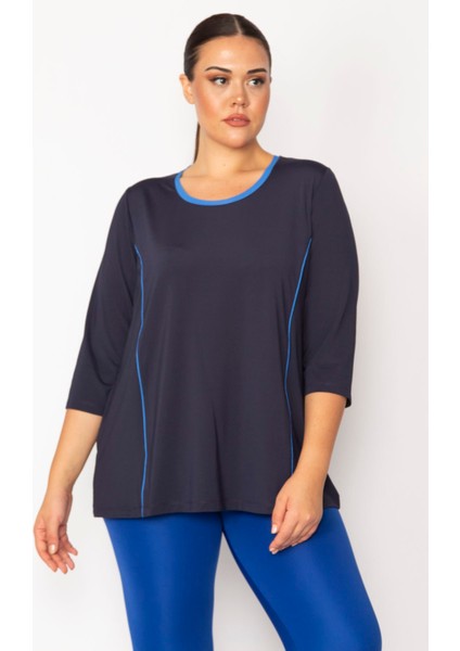 Kadın Lacivert Biye ve Kup Detaylı Tunik 65N29275