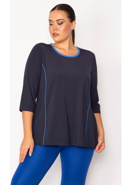Kadın Lacivert Biye ve Kup Detaylı Tunik 65N29275