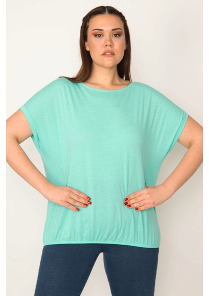 KADIN MİNT ETEK UCU LASTİKLİ DUBLE KOL BLUZ
