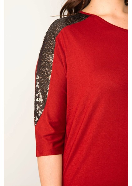 KADIN BORDO PAYET DETAYLI V YAKA KAPRİ KOL VİSKON BLUZ modelleri