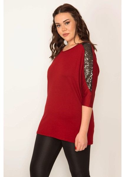 KADIN BORDO PAYET DETAYLI V YAKA KAPRİ KOL VİSKON BLUZ indirimleri