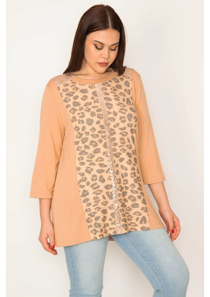 Kadın Vizon Payet Detaylı Leopar Desenli Bluz fiyatları