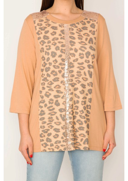 Kadın Vizon Payet Detaylı Leopar Desenli Bluz indirimleri