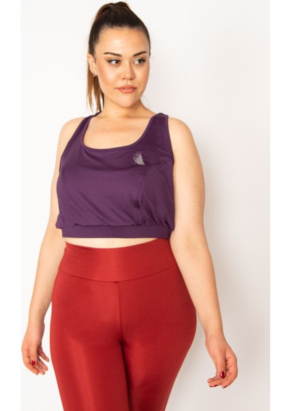 Kadın Mürdüm Sırt Detaylı Crop Bistüer 65N33327