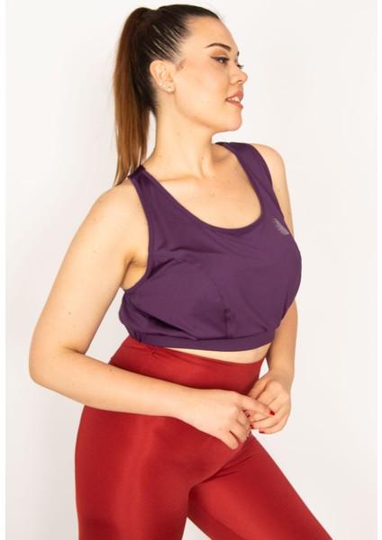 Kadın Mürdüm Sırt Detaylı Crop Bistüer 65N33327