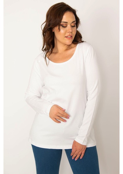 Kadın Beyaz Pamuklu Kumaş Bisiklet Yakalı Bluz 65N34238 fiyatları