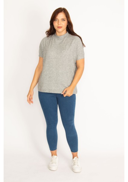 Kadın Gri Kaşkorse Kumaş Sıfır Yakalı Bluz 65N34804