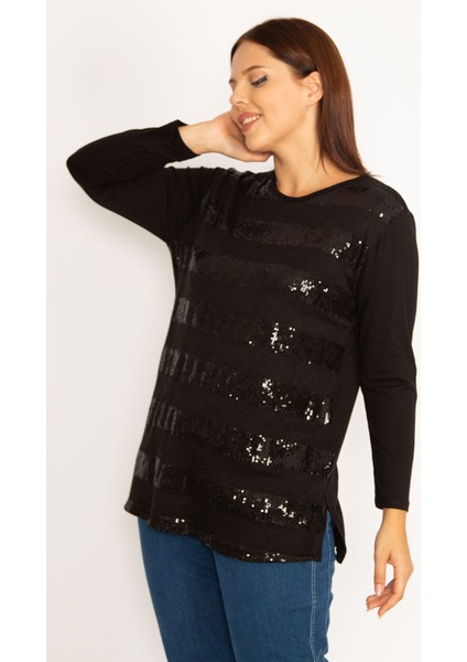 Kadın Siyah Önü Payet Detaylı Uzun Kollu Bluz 65N34724 fiyatları