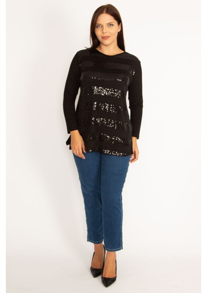 Kadın Siyah Önü Payet Detaylı Uzun Kollu Bluz 65N34724 modelleri