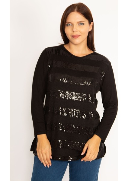 Kadın Siyah Önü Payet Detaylı Uzun Kollu Bluz 65N34724 indirimleri