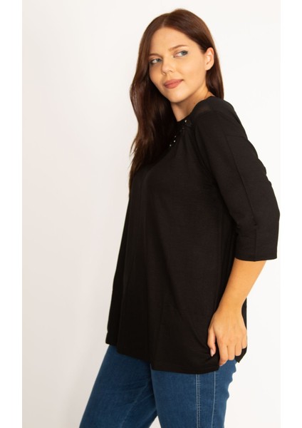 Kadın Mor Aplike ve Tül Detaylı Bluz 65N34575 fiyatları