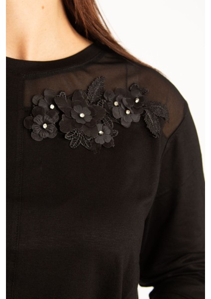 Kadın Mor Aplike ve Tül Detaylı Bluz 65N34575 fırsatları