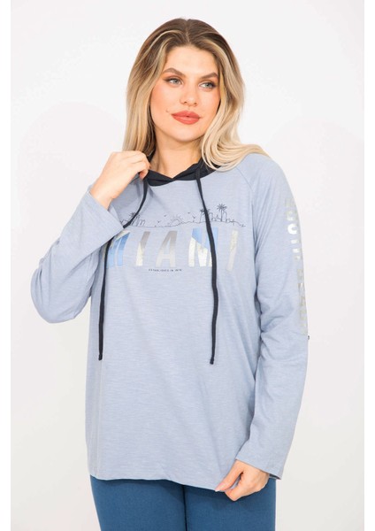 Kadın Mavi Sim Baskılı Kapşonlu Tunik 65N35300 indirimleri