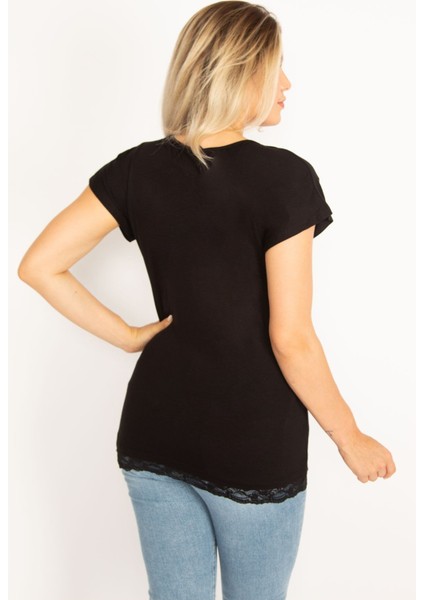 Kadın Pembe Yaka Ve Etek Ucu Dantel Detaylı Düşük Yakalı Bluz 65N34531 indirimleri