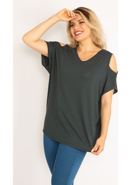 Kadın Yeşil Omuz Dekolteli Bluz 65N34630 modelleri