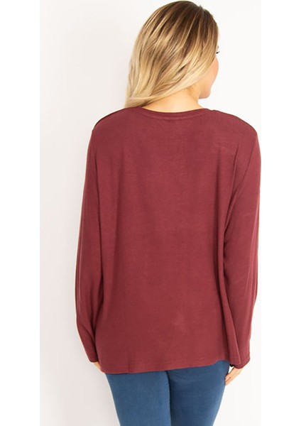 Kadın Bordo Payet Detaylı Yün Viskon Kumaş V Yakalı Bluz 65N35056 indirimleri