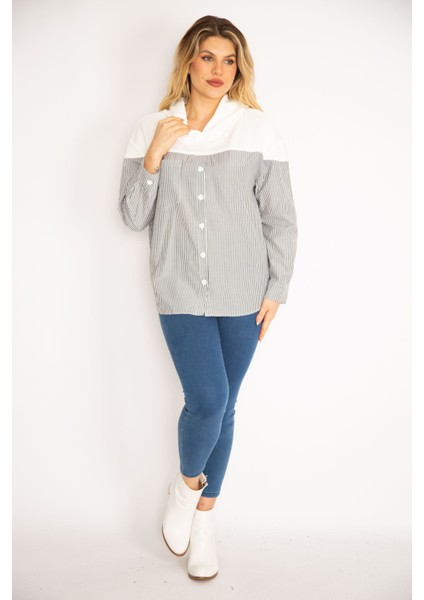 Kadın Gri Ön Düğmeli Kapşonlu Spor Gömlek Tunik 65N35184 fiyatları