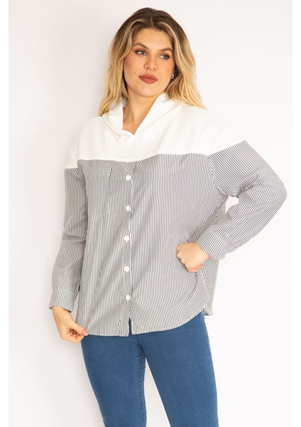 Kadın Gri Ön Düğmeli Kapşonlu Spor Gömlek Tunik 65N35184 modelleri