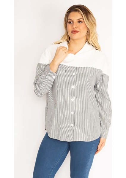 Kadın Gri Ön Düğmeli Kapşonlu Spor Gömlek Tunik 65N35184 fırsatları