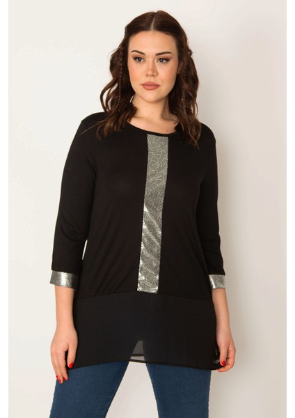 Kadın Siyah Lame Detaylı Etek Ucu Şifon Tunik 65N32079 fiyatları