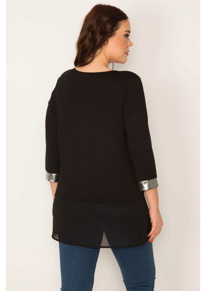 Kadın Siyah Lame Detaylı Etek Ucu Şifon Tunik 65N32079 fırsatları
