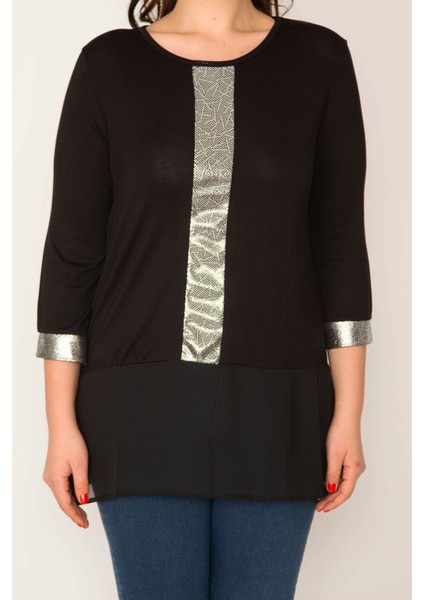 Kadın Siyah Lame Detaylı Etek Ucu Şifon Tunik 65N32079 indirimleri