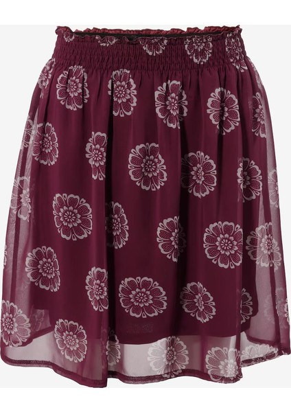 Kadın Büyük Beden Bordo, Bel Gipe Lastikli , Çiçek Desenli Astarlı Şifon Etek 65N38943
