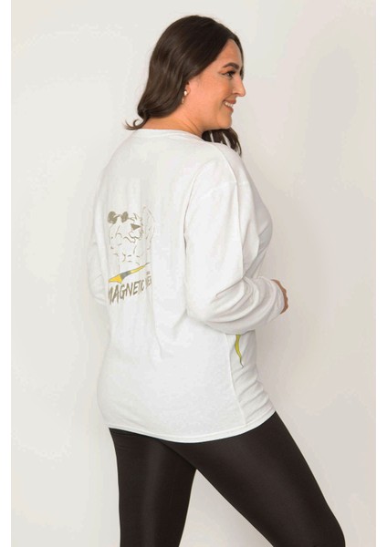 Kadın Kemik Pamuklu Kumaş Bisiklet Yakalı Sırt Baskı Detaylı Sweatshirt 65N31024 indirimleri
