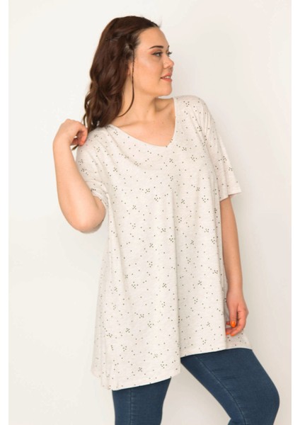 Kadın Vizon Pamuklu Kumaş V Yaka Desenli Tunik 65N32657 fiyatları