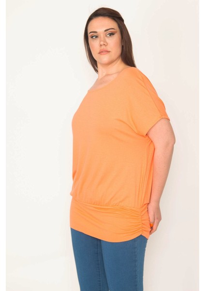 Kadın Camgöbeği Yeşil Bisiklet Yaka Etek Ucu Bantlı Düşük Kollu Tunik 65N32563