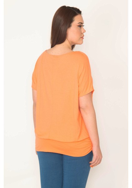 Kadın Camgöbeği Yeşil Bisiklet Yaka Etek Ucu Bantlı Düşük Kollu Tunik 65N32563 fiyatları