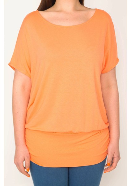 Kadın Camgöbeği Yeşil Bisiklet Yaka Etek Ucu Bantlı Düşük Kollu Tunik 65N32563 modelleri