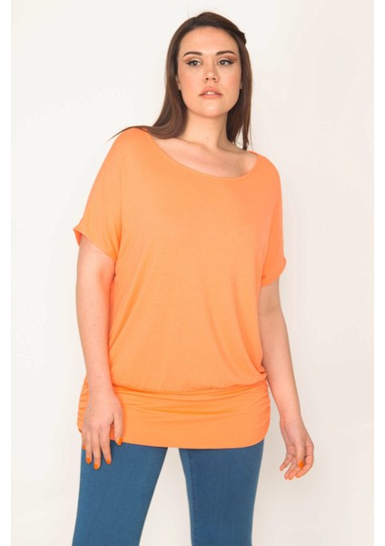 Kadın Camgöbeği Yeşil Bisiklet Yaka Etek Ucu Bantlı Düşük Kollu Tunik 65N32563 indirimleri