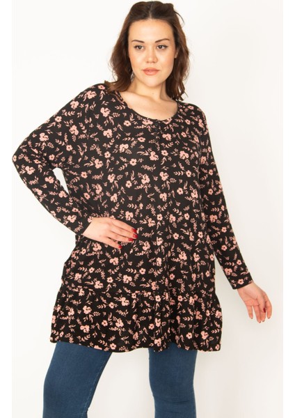 Kadın Saks Ön Pat Düğmeli Etek Ucu Katlı Tunik 65N32773