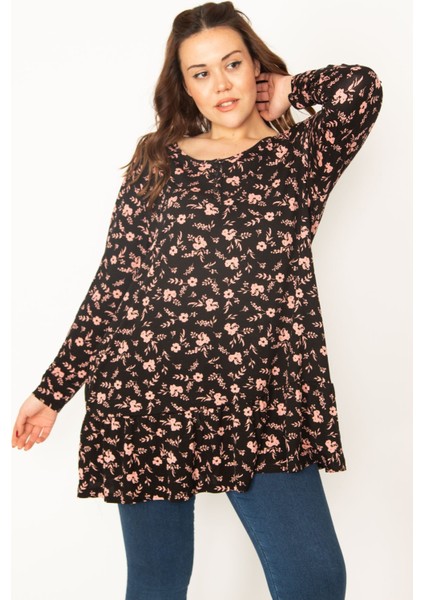 Kadın Saks Ön Pat Düğmeli Etek Ucu Katlı Tunik 65N32773