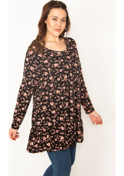 Kadın Saks Ön Pat Düğmeli Etek Ucu Katlı Tunik 65N32773