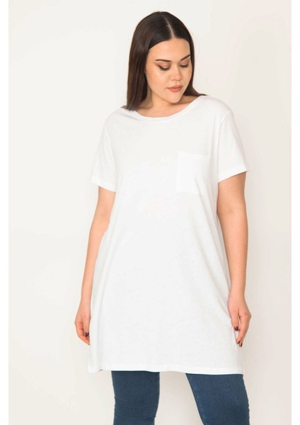 Kadın Beyaz Pamuklu Kumaş Peto Cepli Tunik 65N31752