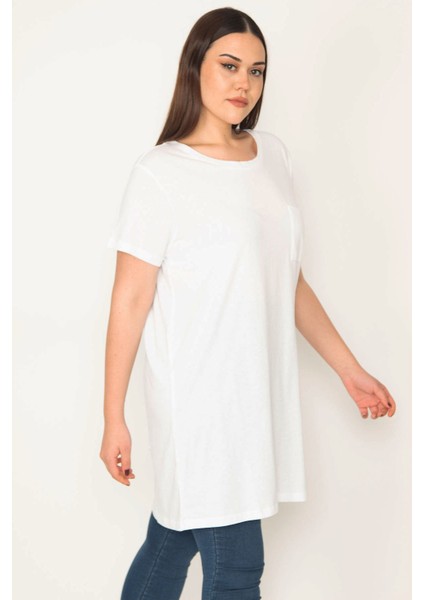 Kadın Beyaz Pamuklu Kumaş Peto Cepli Tunik 65N31752 modelleri