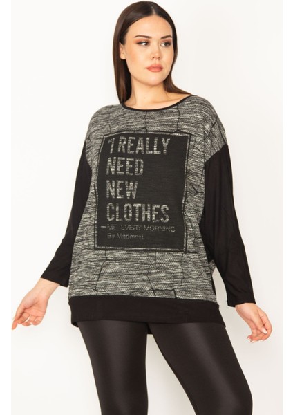 Kadın Siyah Baskı Detaylı Iki Renkli Tunik 65N31415