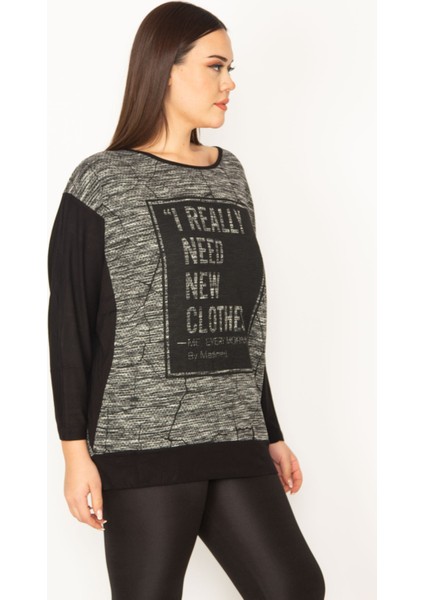 Kadın Siyah Baskı Detaylı Iki Renkli Tunik 65N31415 modelleri