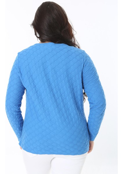 Kadın Büyük Beden Mavi Gofreli Kumaş Fermuarlı Hırka 65N38868 fiyatları