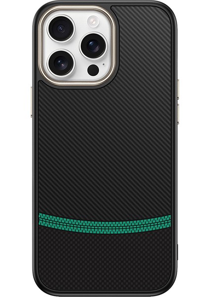 iPhone 14 Pro Kılıf M-Safe Şarj Özellikli Karbon Fiber Görünümlü Frm Antina Kapak - Siyah-Yeşil