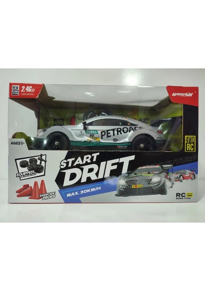 2.4 Ghz 30 Km Hız Yapabilen 7.4V Yedek Teker ve Dubalı Merso Kasa Drift Yarış Arabası (Beyaz)
