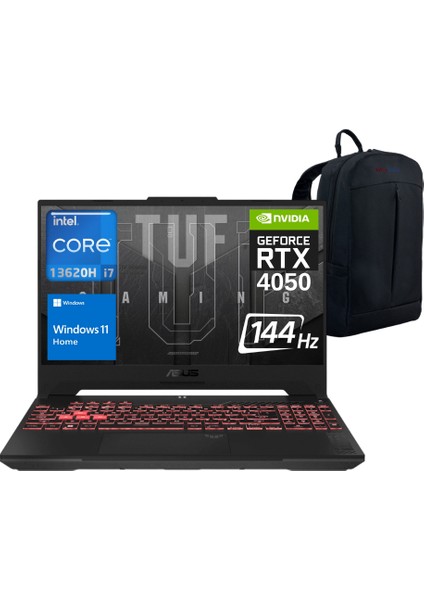 Tuf Gaming F15 FX507VU-LP141WZ3 Intel Core I7 13620H 32GB 1tb SSD RTX4050 (140W) 15.6" 144 Hz Fhd Windows 11 Taşınabilir Bilgisayar - Webzone Çanta
