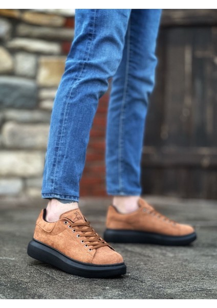 BA0547 Boa Kalın Yüksek Taban Taba Siyah Süet Bağcıklı Spor Erkek Ayakkabı