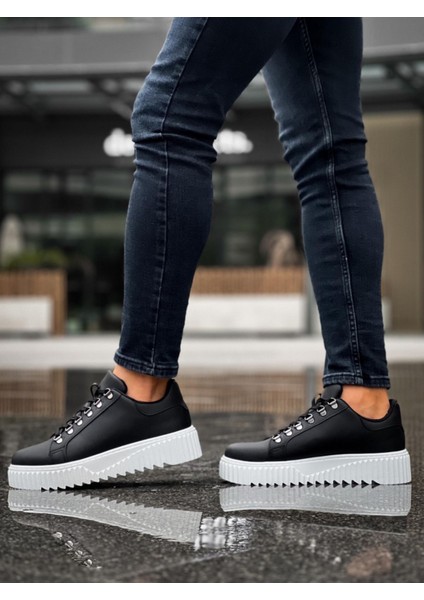 BA0505 Çengel Bağcıklı Siyah Renk Beyaz Tabanlı Günlük Ayakkabı modelleri